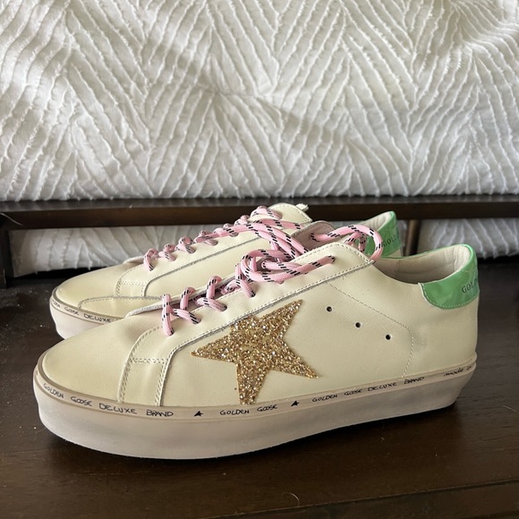 Women's Hi Star with platinum glitter star and aqua green heel tab - Picture 1 of 7